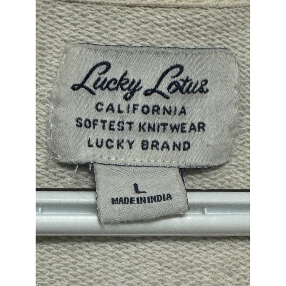 Lucky Brand Lucky Lotus Beige Cream Aztec Embroidered Knit Wrap Cardigan‎ L - Picture 3 of 7